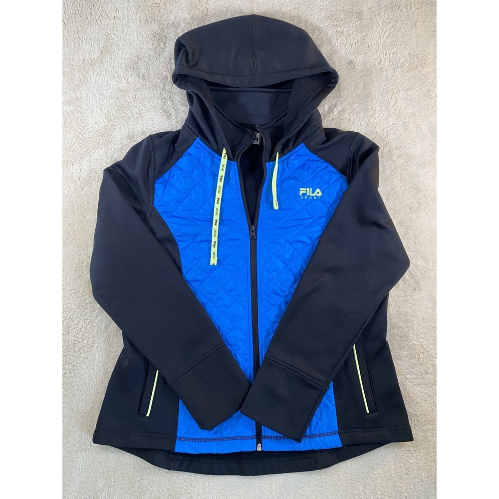 Fila Sport Lightweight Jacket Women's Size Large Black and Blue Quilted Zip Up